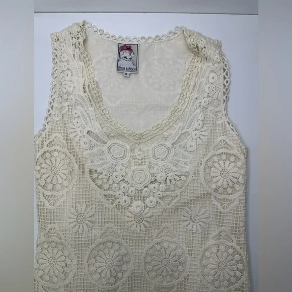 Yoana Baraschi Crochet Off‎ White Cream Lined Sleeveless Dress sz 4 - Picture 2 of 12